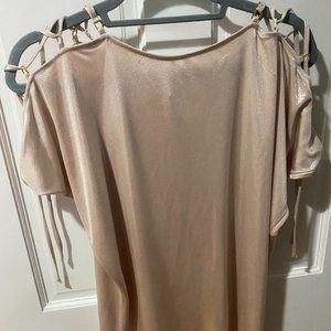Express Tie-Shoulder Blouse - Soft Gold, Loose Fitting, Size XS
